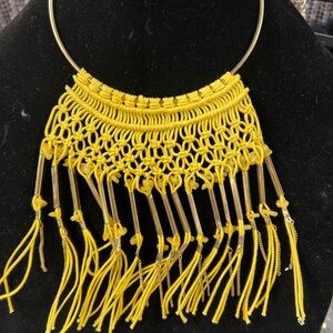 Free People Yellow Macramé Fringe Necklace